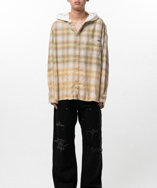 KAMIYA（カミヤ）の「Distressed Hooded Checked Shirt（シャツ/ブラウス・メンズ・ブラック・S）」の16枚目の写真