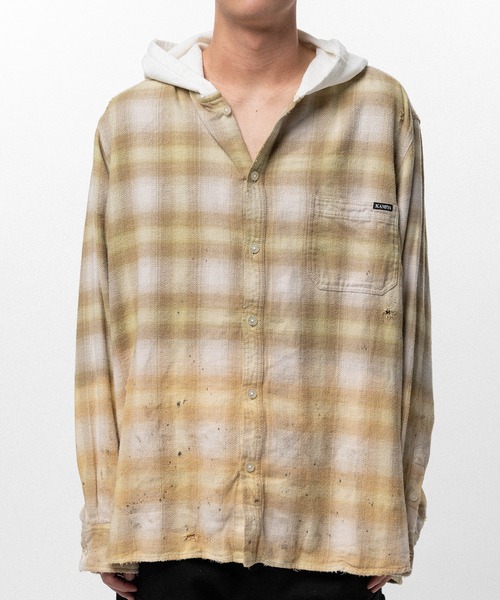 KAMIYA（カミヤ）の「Distressed Hooded Checked Shirt（シャツ/ブラウス・メンズ・ブラック・S）」の19枚目の写真