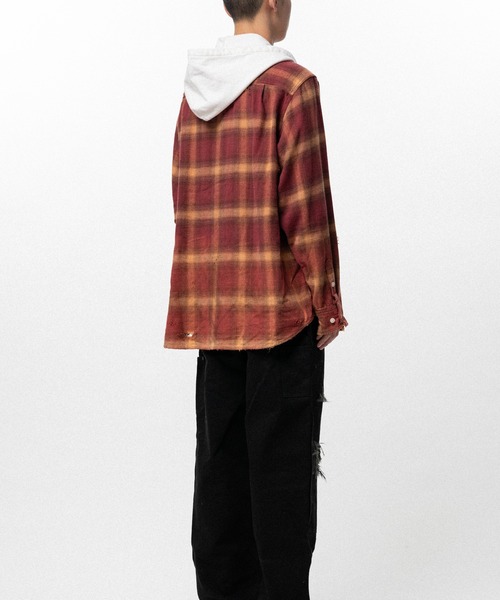 KAMIYA（カミヤ）の「Distressed Hooded Checked Shirt（シャツ/ブラウス・メンズ・ブラック・S）」の4枚目の写真