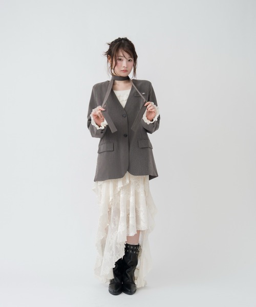 mellowneon（メロウネオン）の「3wayアシンメトリーフリルレースワンピース（ワンピース・レディース・アイボリー/ブラック・SMALL/MEDIUM）」の4枚目の写真