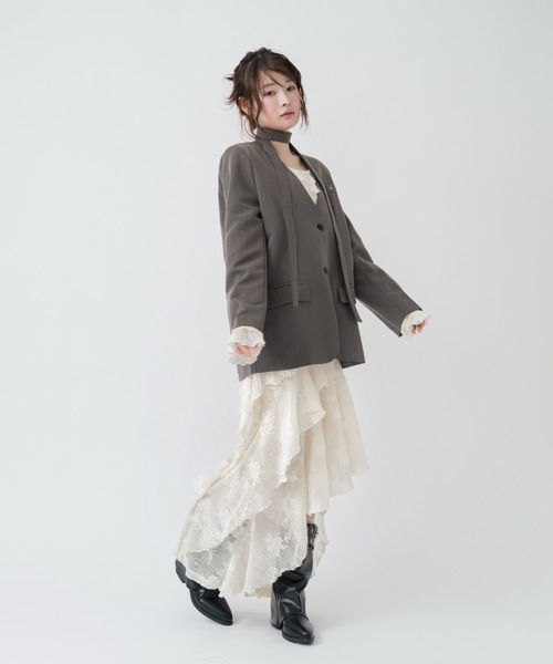 mellowneon（メロウネオン）の「3wayアシンメトリーフリルレースワンピース（ワンピース・レディース・アイボリー/ブラック・SMALL/MEDIUM）」の5枚目の写真