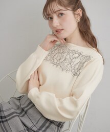 couture brooch | 【洗える・通勤】レース ドッキング ニット(ニット/セーター)