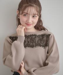 couture brooch | 【洗える・通勤】レース ドッキング ニット(ニット/セーター)