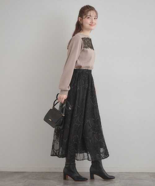 couture brooch(クチュールブローチ)の「【洗える・通勤】レース ドッキング ニット(ニット/セーター・レディース・オフホワイト/チャコールグレー/サンドベージュ・36/38/40/42)」の10枚目の写真