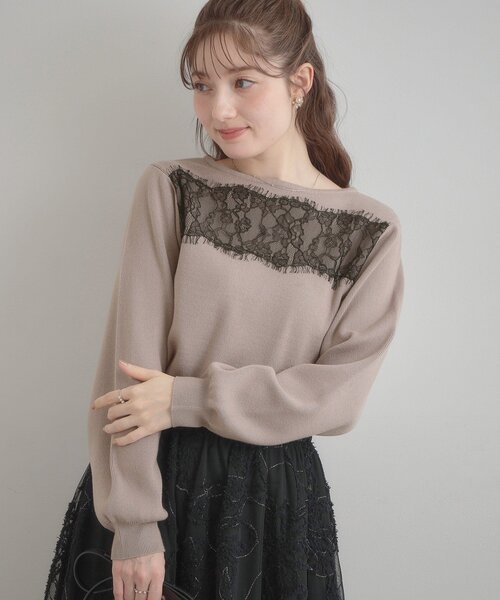 couture brooch(クチュールブローチ)の「【洗える・通勤】レース ドッキング ニット(ニット/セーター・レディース・オフホワイト/チャコールグレー/サンドベージュ・36/38/40/42)」の12枚目の写真