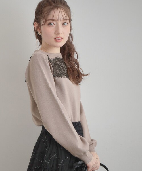 couture brooch(クチュールブローチ)の「【洗える・通勤】レース ドッキング ニット(ニット/セーター・レディース・オフホワイト/チャコールグレー/サンドベージュ・36/38/40/42)」の13枚目の写真