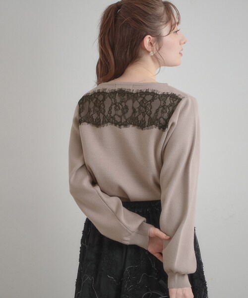 couture brooch(クチュールブローチ)の「【洗える・通勤】レース ドッキング ニット(ニット/セーター・レディース・オフホワイト/チャコールグレー/サンドベージュ・36/38/40/42)」の14枚目の写真