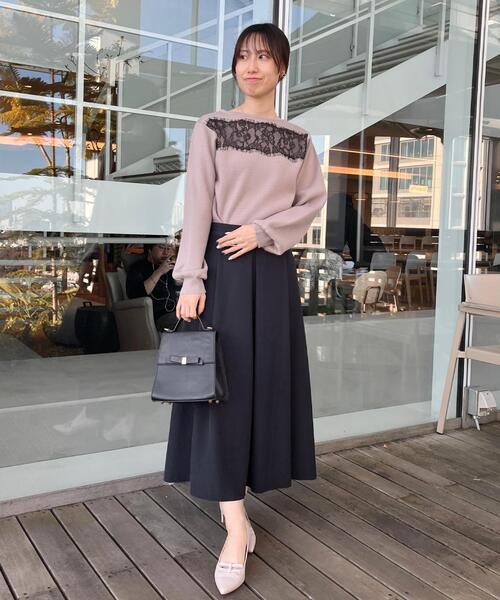 couture brooch(クチュールブローチ)の「【洗える・通勤】レース ドッキング ニット(ニット/セーター・レディース・オフホワイト/チャコールグレー/サンドベージュ・36/38/40/42)」の15枚目の写真