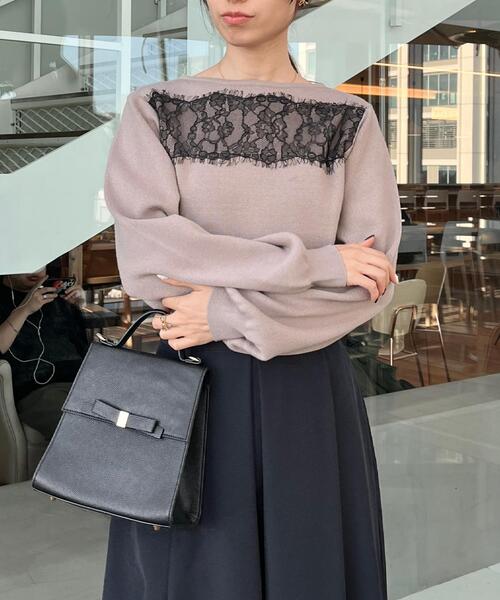 couture brooch(クチュールブローチ)の「【洗える・通勤】レース ドッキング ニット(ニット/セーター・レディース・オフホワイト/チャコールグレー/サンドベージュ・36/38/40/42)」の18枚目の写真