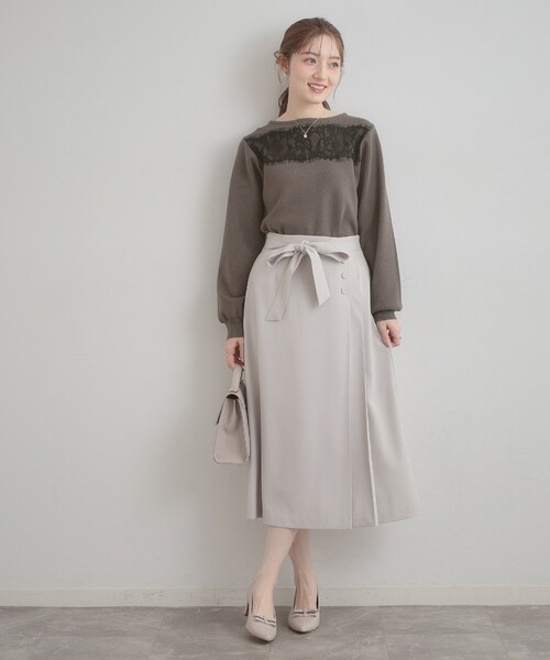 couture brooch(クチュールブローチ)の「【洗える・通勤】レース ドッキング ニット(ニット/セーター・レディース・オフホワイト/チャコールグレー/サンドベージュ・36/38/40/42)」の19枚目の写真