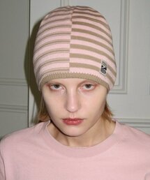 SINOON（シヌーン）の「STRIPE COLOR BLOCK BEANIE (SOFT PINK)（ニットキャップ/ビーニー）」