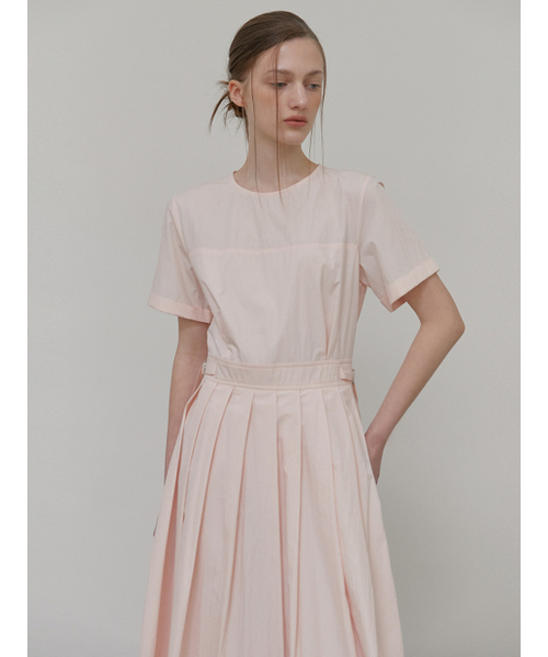 セール】Half Sleeve Pleats Dress, Peach Pink（ワンピース）｜ETMON