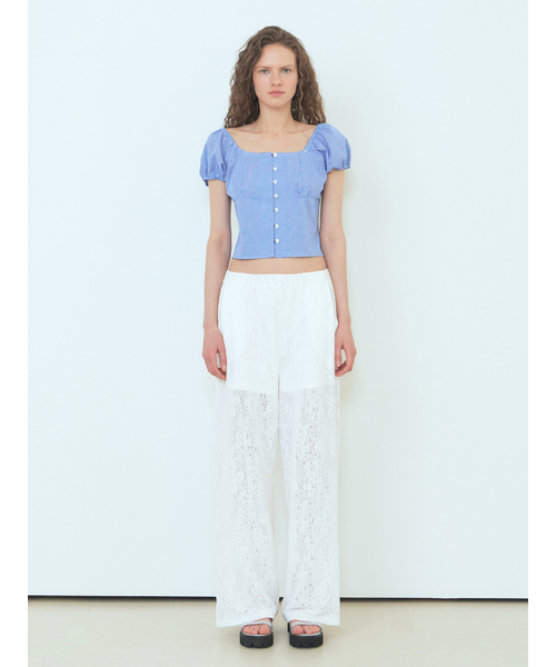 ETMON（エトモン）の「Check Shirring Blouse Blue（シャツ/ブラウス・レディース・その他・M/S）」の3枚目の写真