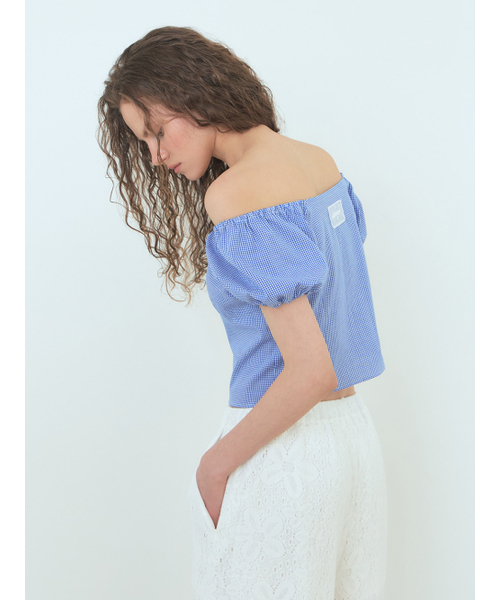ETMON（エトモン）の「Check Shirring Blouse Blue（シャツ/ブラウス・レディース・その他・M/S）」の4枚目の写真