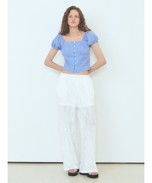 ETMON（エトモン）の「Check Shirring Blouse Blue（シャツ/ブラウス・レディース・その他・M/S）」の5枚目の写真