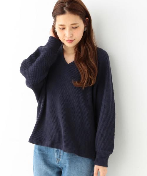 Another Edition（アナザーエディション）の「Vネック変形ワッフルプルオーバー/AEBC V/Nヘンケイ ワッフルPO◆（Tシャツ/カットソー・レディース・オフホワイト/グレー/ネイビー・FREE）」の3枚目の写真