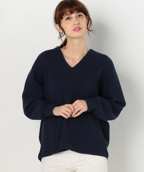 Another Edition（アナザーエディション）の「Vネック変形ワッフルプルオーバー/AEBC V/Nヘンケイ ワッフルPO◆（Tシャツ/カットソー・レディース・オフホワイト/グレー/ネイビー・FREE）」の7枚目の写真