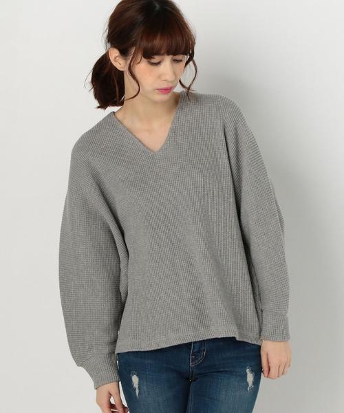 Another Edition（アナザーエディション）の「Vネック変形ワッフルプルオーバー/AEBC V/Nヘンケイ ワッフルPO◆（Tシャツ/カットソー・レディース・オフホワイト/グレー/ネイビー・FREE）」の14枚目の写真