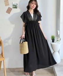 mily bilet（ミウィビレット）の「【mily bilet】甘さを抑えて上品に華やぐ。ナチュラルムードな レース使い楊柳フレアワンピース（ワンピース）」