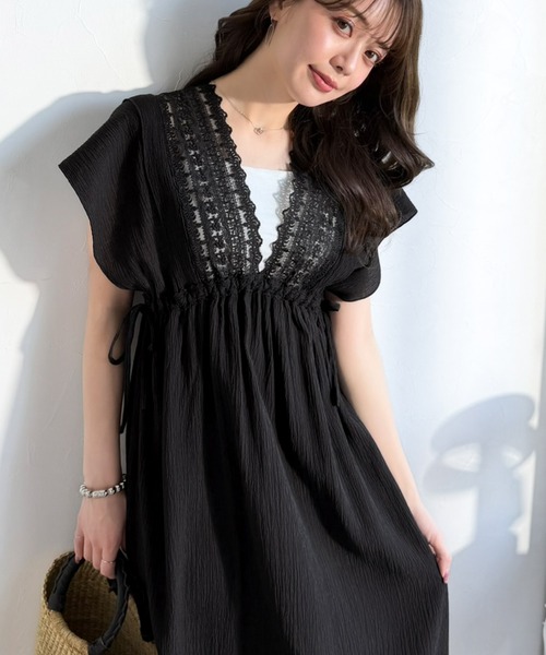 mily bilet(ミウィビレット)の「【mily bilet】甘さを抑えて上品に華やぐ。ナチュラルムードな レース使い楊柳フレアワンピース(ワンピース・レディース・ブラック/ブラウン/オフホワイト・SMALL/X-LARGE/MEDIUM/LARGE)」の20枚目の写真