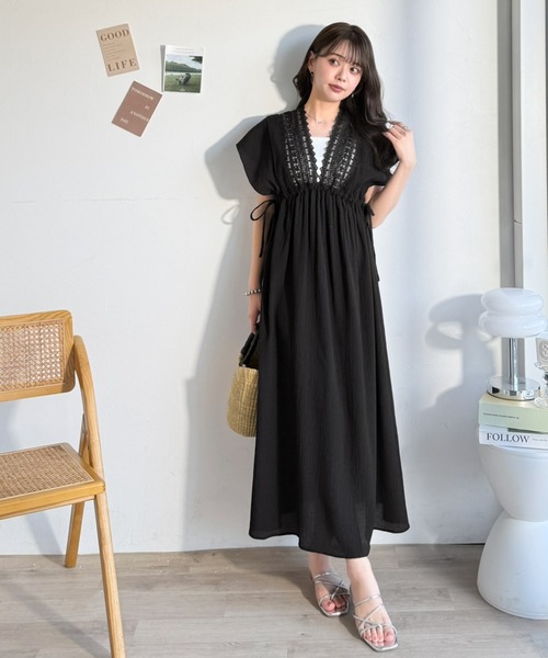 mily bilet(ミウィビレット)の「【mily bilet】甘さを抑えて上品に華やぐ。ナチュラルムードな レース使い楊柳フレアワンピース(ワンピース・レディース・ブラック/ブラウン/オフホワイト・SMALL/X-LARGE/MEDIUM/LARGE)」の19枚目の写真