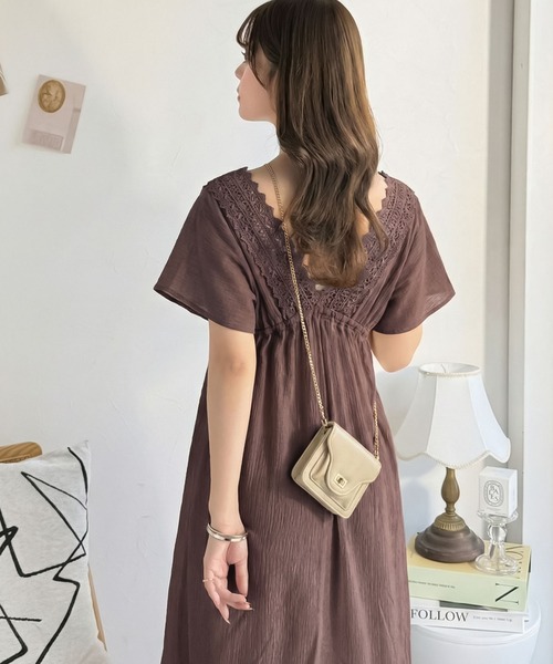 mily bilet(ミウィビレット)の「【mily bilet】甘さを抑えて上品に華やぐ。ナチュラルムードな レース使い楊柳フレアワンピース(ワンピース・レディース・ブラック/ブラウン/オフホワイト・SMALL/X-LARGE/MEDIUM/LARGE)」の21枚目の写真