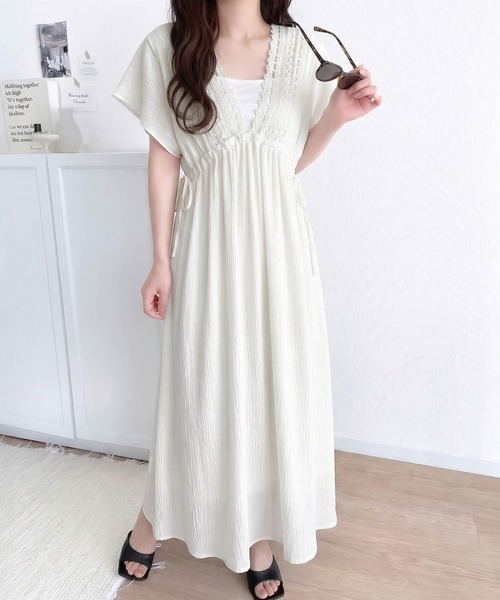 mily bilet(ミウィビレット)の「【mily bilet】甘さを抑えて上品に華やぐ。ナチュラルムードな レース使い楊柳フレアワンピース(ワンピース・レディース・ブラック/ブラウン/オフホワイト・SMALL/X-LARGE/MEDIUM/LARGE)」の8枚目の写真