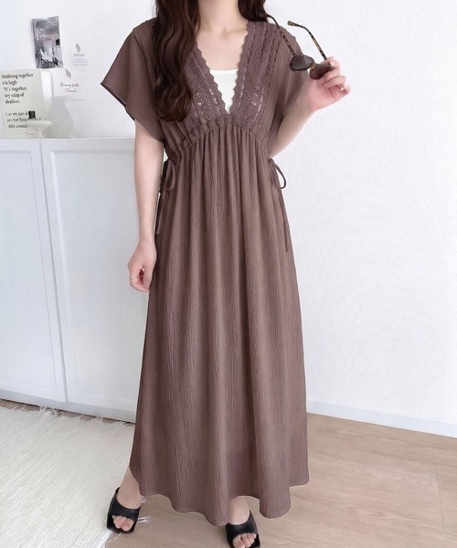 mily bilet(ミウィビレット)の「【mily bilet】甘さを抑えて上品に華やぐ。ナチュラルムードな レース使い楊柳フレアワンピース(ワンピース・レディース・ブラック/ブラウン/オフホワイト・SMALL/X-LARGE/MEDIUM/LARGE)」の14枚目の写真