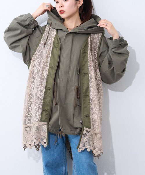 etsinta（エシンタ）の「【etsinta】レースベスト付モッズコート（その他アウター・レディース・カーキ/ブルー・ONE SIZE）」の4枚目の写真