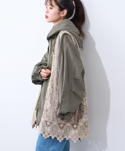 etsinta（エシンタ）の「【etsinta】レースベスト付モッズコート（その他アウター・レディース・カーキ/ブルー・ONE SIZE）」の5枚目の写真