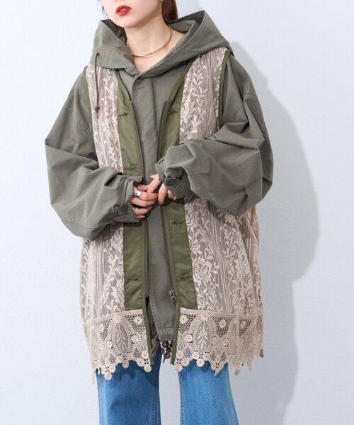 etsinta（エシンタ）の「【etsinta】レースベスト付モッズコート（その他アウター・レディース・カーキ/ブルー・ONE SIZE）」の6枚目の写真