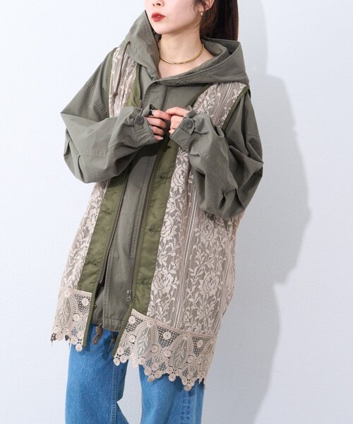 etsinta（エシンタ）の「【etsinta】レースベスト付モッズコート（その他アウター・レディース・カーキ/ブルー・ONE SIZE）」の9枚目の写真