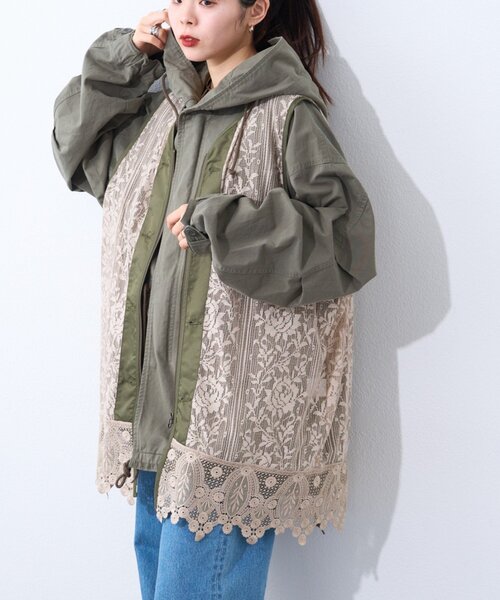 etsinta（エシンタ）の「【etsinta】レースベスト付モッズコート（その他アウター・レディース・カーキ/ブルー・ONE SIZE）」の10枚目の写真