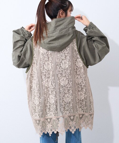 etsinta（エシンタ）の「【etsinta】レースベスト付モッズコート（その他アウター・レディース・カーキ/ブルー・ONE SIZE）」の13枚目の写真