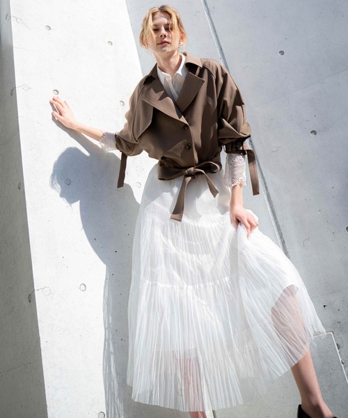 NOELA(ノエラ)の「プリーツチュールスカート(スカート・レディース・グレー/オフホワイト・S/M)」の2枚目の写真