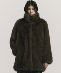 LUXE FUR MIDI JACKET_BROWN