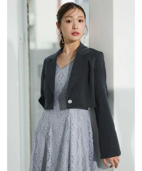 MERCURYDUO（マーキュリーデュオ）の「【セットアップ着用可】クロップドジャケット（テーラードジャケット・レディース・チャコールグレー/アイボリー・FREE）」の3枚目の写真