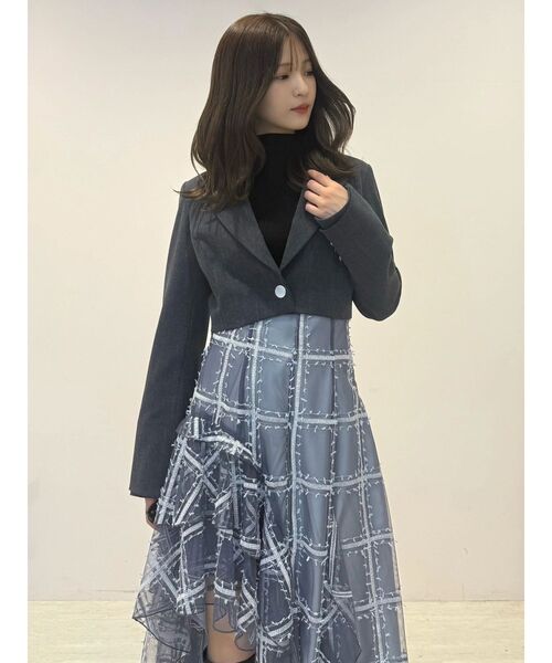 MERCURYDUO（マーキュリーデュオ）の「【セットアップ着用可】クロップドジャケット（テーラードジャケット・レディース・チャコールグレー/アイボリー・FREE）」の9枚目の写真