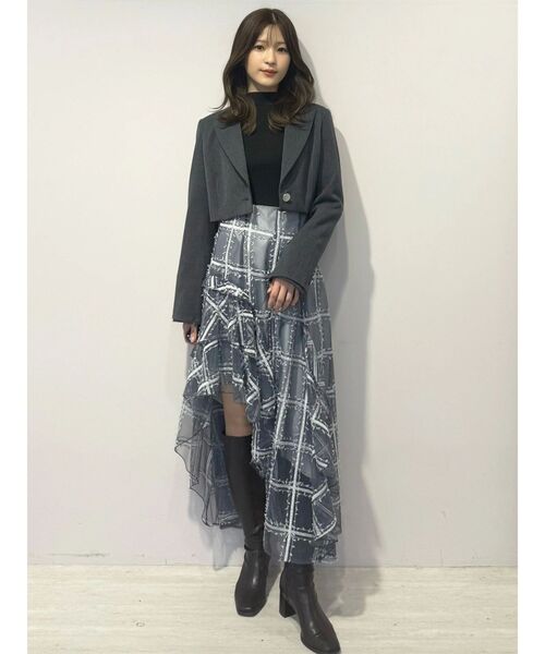 MERCURYDUO（マーキュリーデュオ）の「【セットアップ着用可】クロップドジャケット（テーラードジャケット・レディース・チャコールグレー/アイボリー・FREE）」の14枚目の写真