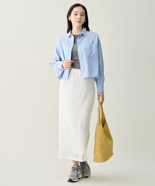 ANY（エニィ）の「ANYクロップドシャツ（シャツ/ブラウス・レディース・スカイブルー系/ホワイト系・X-LARGE）」の4枚目の写真