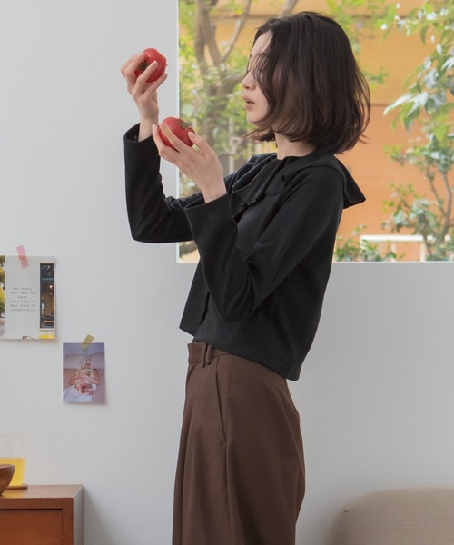 新品タグ TOCCA 袖フリル シルクリブカーディガン カットソー トップス 洗える】SILK RIB CARDIGAN カーディガン / TOCCA | ファッション通販
