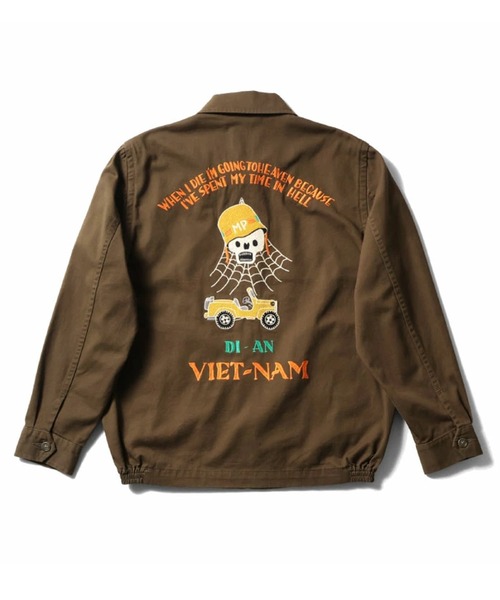 HOUSTON(ヒューストン)の「HOUSTON ヒューストン COTTON VIETNAM JACKET(SKULL) スカル柄 刺繍 コットン ベトナムジャケット/ベトジャン/スーベニアジャケット(ブルゾン・メンズ・オリーブドラブ/オフホワイト/ブラック・XL/L/M)」の10枚目の写真
