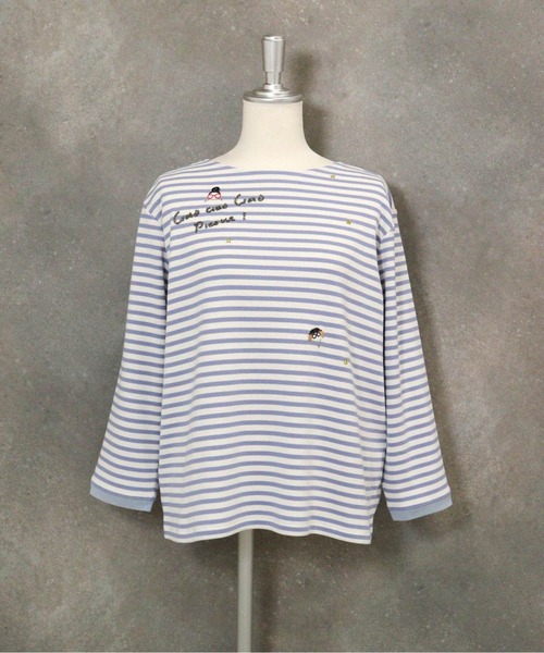 STUDIO PICONE(スタジオピッコーネ)の「ビーズ刺繍七分袖ボーダープルオーバー(Tシャツ/カットソー・レディース・ベージュ/ホワイト/ブラック/ブルー・LL/L/M)」の5枚目の写真