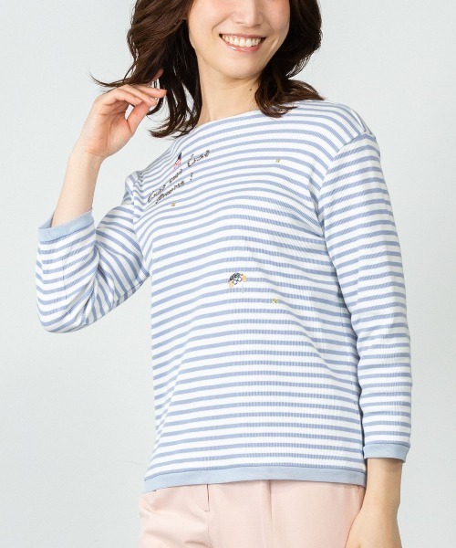 STUDIO PICONE(スタジオピッコーネ)の「ビーズ刺繍七分袖ボーダープルオーバー(Tシャツ/カットソー・レディース・ベージュ/ホワイト/ブラック/ブルー・LL/L/M)」の11枚目の写真