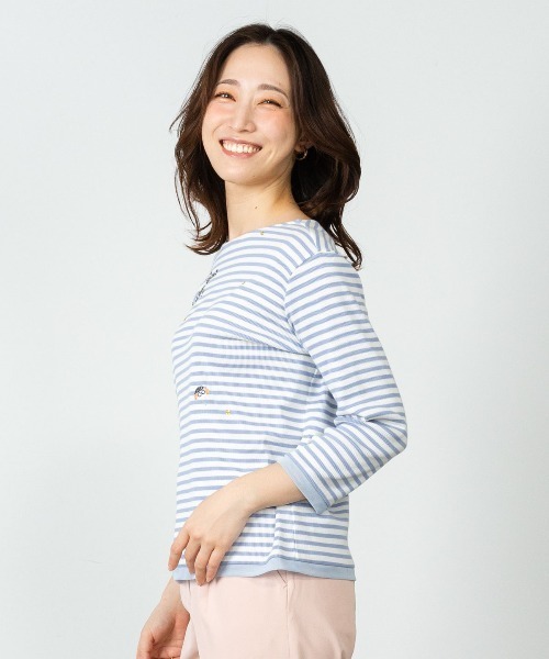 STUDIO PICONE(スタジオピッコーネ)の「ビーズ刺繍七分袖ボーダープルオーバー(Tシャツ/カットソー・レディース・ベージュ/ホワイト/ブラック/ブルー・LL/L/M)」の13枚目の写真