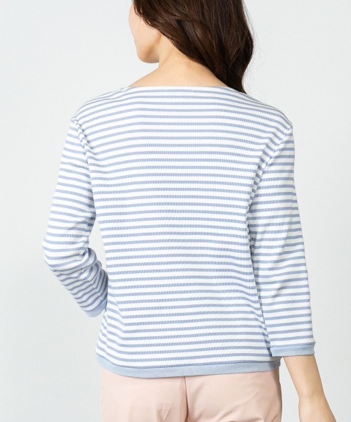 STUDIO PICONE(スタジオピッコーネ)の「ビーズ刺繍七分袖ボーダープルオーバー(Tシャツ/カットソー・レディース・ベージュ/ホワイト/ブラック/ブルー・LL/L/M)」の12枚目の写真