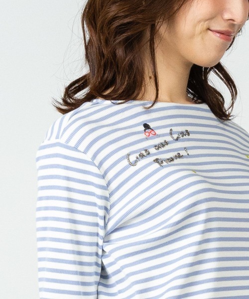 STUDIO PICONE(スタジオピッコーネ)の「ビーズ刺繍七分袖ボーダープルオーバー(Tシャツ/カットソー・レディース・ベージュ/ホワイト/ブラック/ブルー・LL/L/M)」の14枚目の写真
