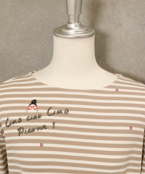 STUDIO PICONE(スタジオピッコーネ)の「ビーズ刺繍七分袖ボーダープルオーバー(Tシャツ/カットソー・レディース・ベージュ/ホワイト/ブラック/ブルー・LL/L/M)」の16枚目の写真