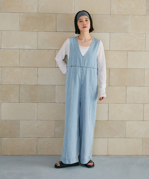 CROSS FUNCTION（クロスファンクション）の「《撥水》FRESH DENIM デニムルーズオールインワン【CROSS FUNCTION/クロスファンクション】（つなぎ/オールインワン・レディース・ネイビー/サックスブルー・L/M/LL）」の4枚目の写真