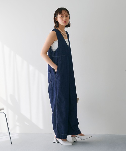 CROSS FUNCTION（クロスファンクション）の「《撥水》FRESH DENIM デニムルーズオールインワン【CROSS FUNCTION/クロスファンクション】（つなぎ/オールインワン・レディース・ネイビー/サックスブルー・L/M/LL）」の17枚目の写真